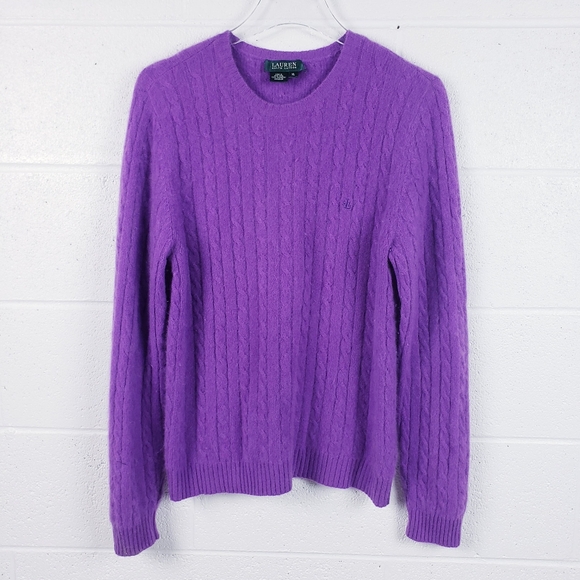Ralph Lauren 100% Cashmere Cable Knit Crewneck Sweater Purple Crewneck Size XL - Picture 1 of 6